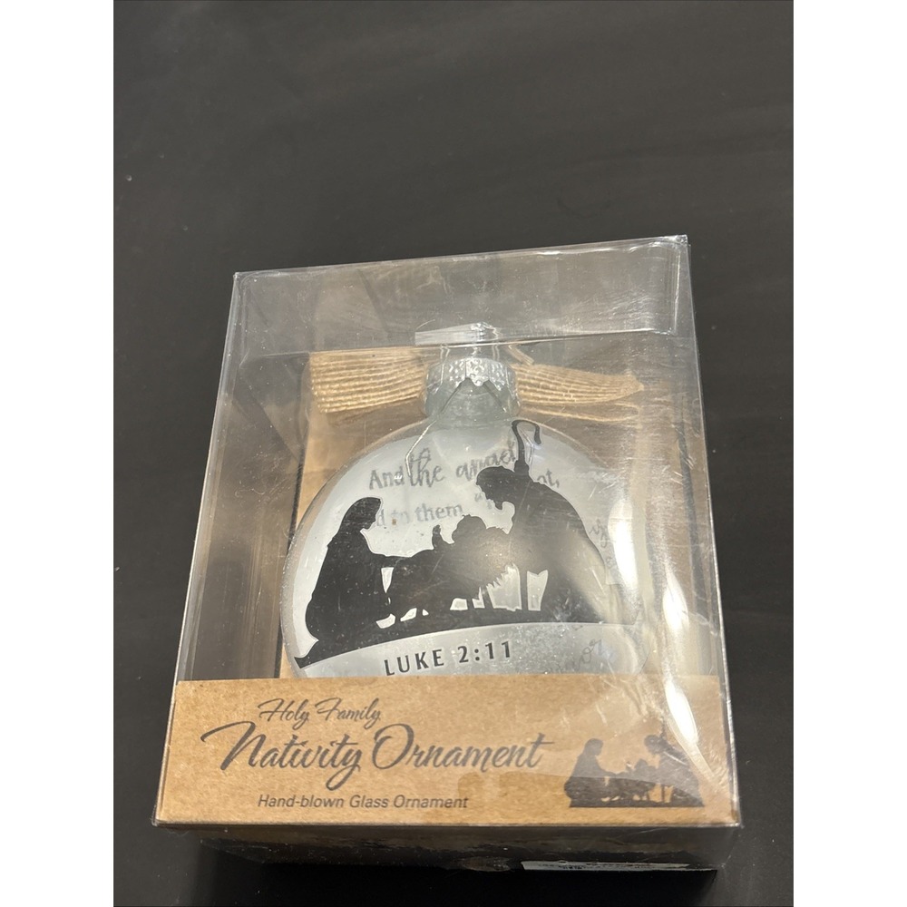 Holy Family Nativity Hand Blown Glass Christmas Ornament Luke 2:11 Jesus